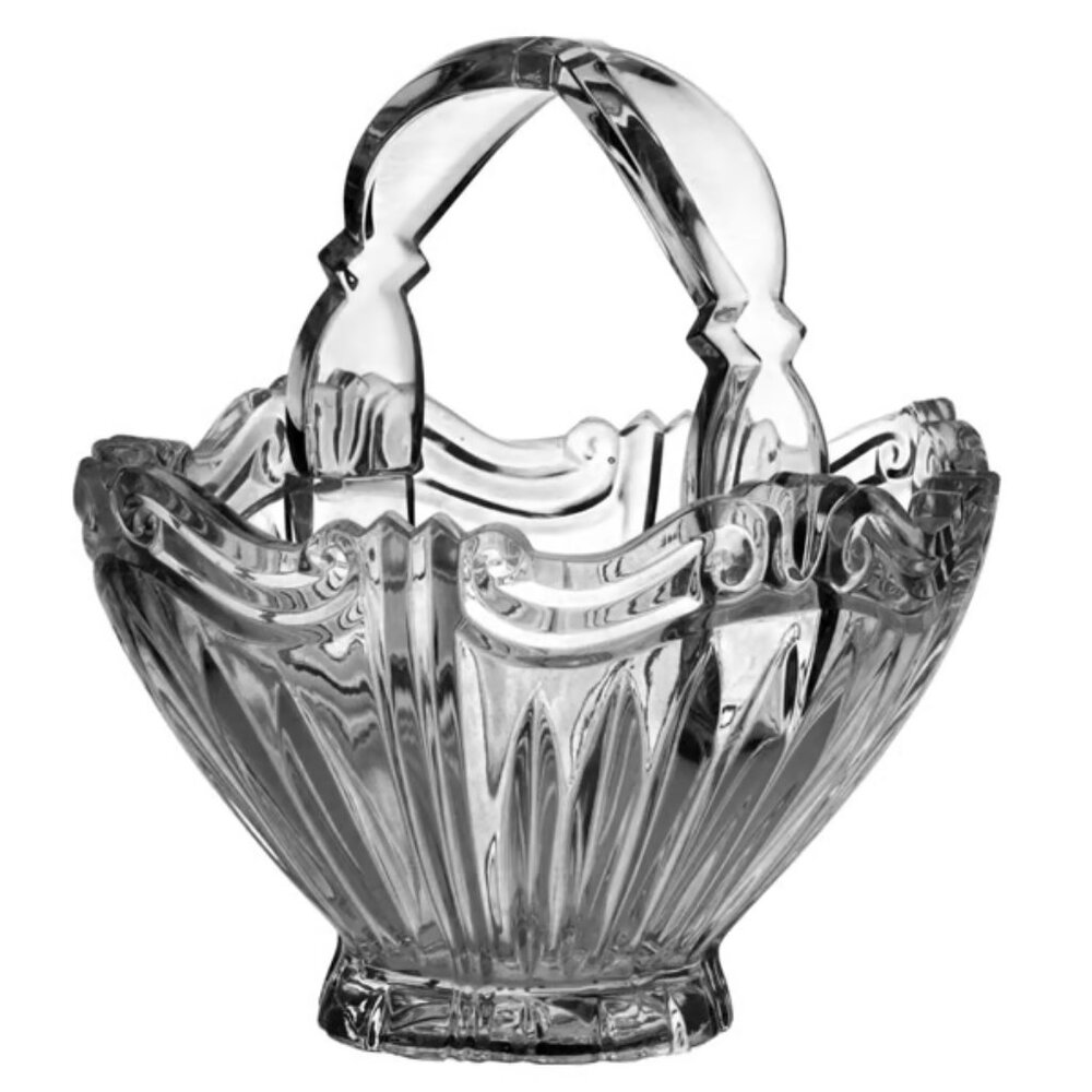 Vintage German Augustina Onieda Lead Crystal Handled Basket - Easter Candy Vase